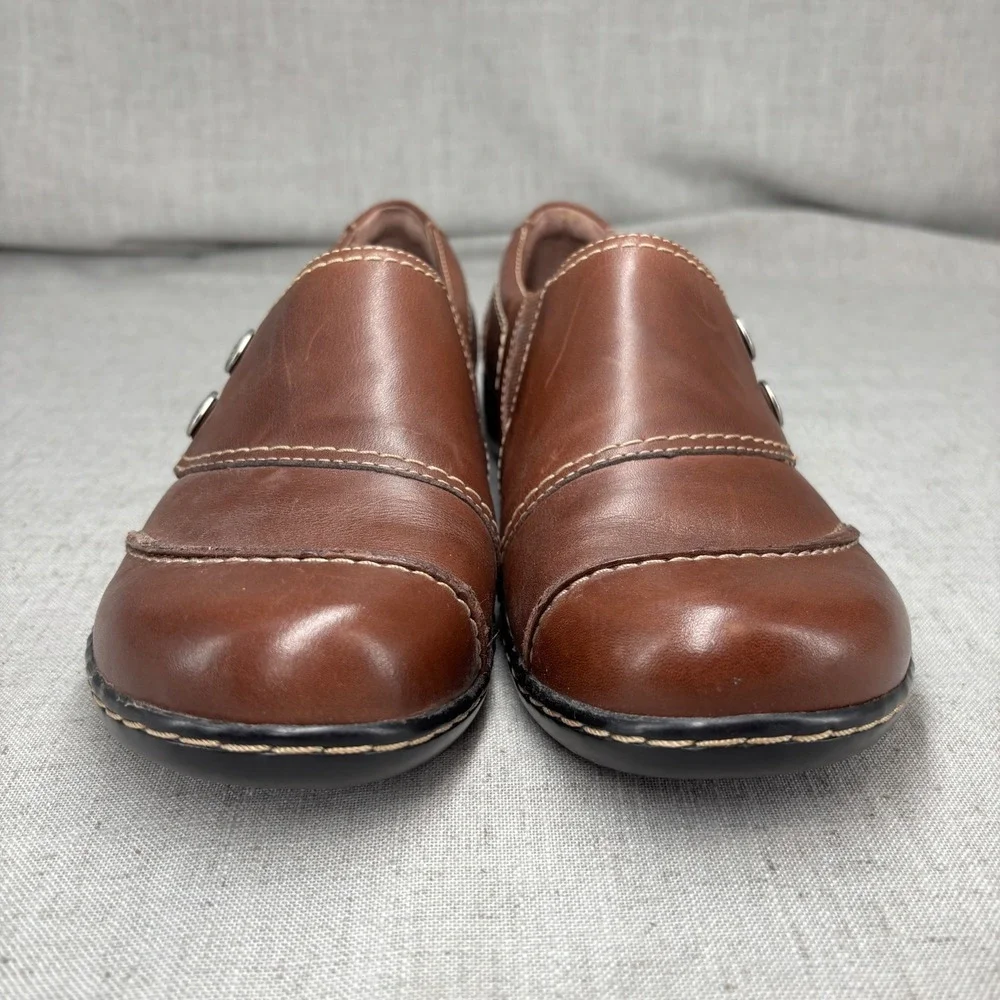 Clarks Bendables Ashland‎ Alpine Brown Leather Slip On Loafers Women's Size 9